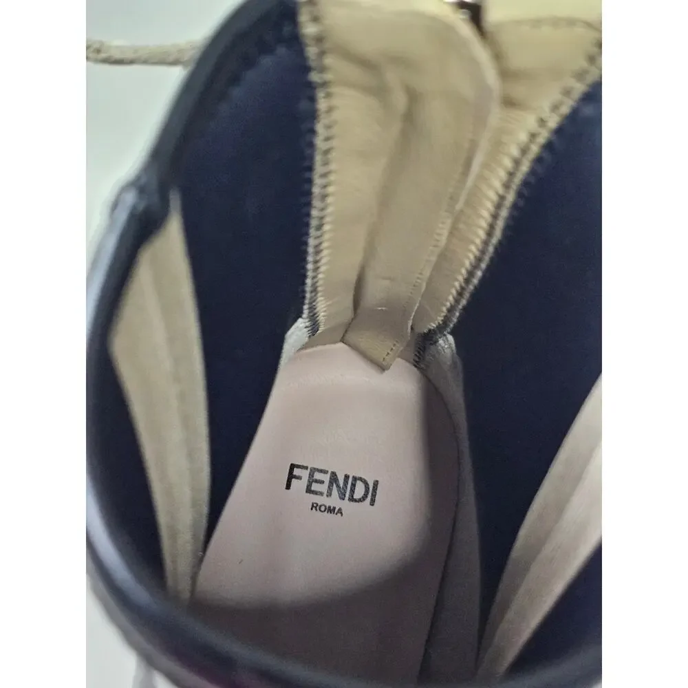 Fendi Glossy Neoprene F-Frame Ankle Boots Black 39.5 US 9.5 Square Toe